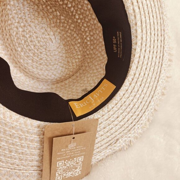 NWT Eric Javits Fringe Pinch Straw Fedora Hat Packable Women’s - Picture 8 of 9